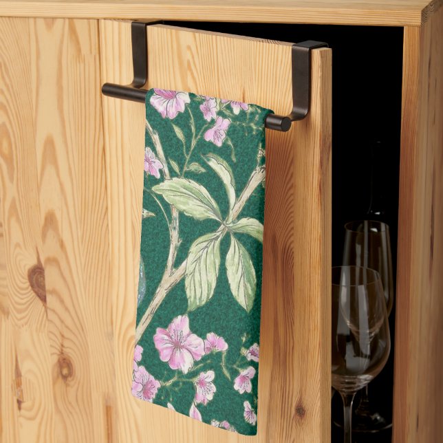 Paño De Cocina Green Chinoiserie peacock floral elegant  (Pliegue de tercios)