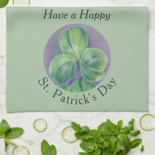 Paño De Cocina Green Clover Shamrock on Purple St. Patrick's Day