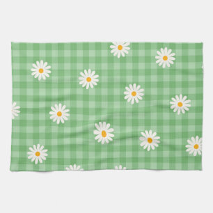 Paño De Cocina Green Daisy Plaid Gingham Check Flower Pattern