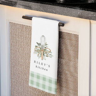 Paño De Cocina Green Gingham Botanical Whisk Personalizado