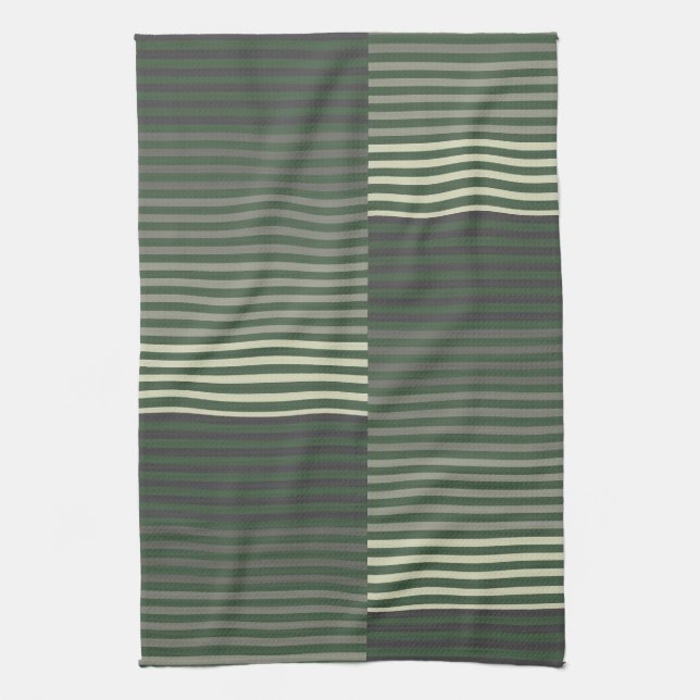 Paño De Cocina Green, Gray, Black, Cream Stripes (Vertical)