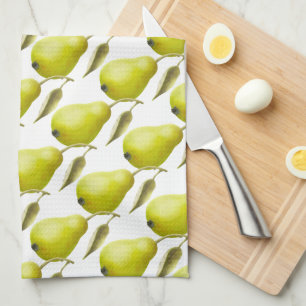 Paño De Cocina Green Pears on Wjite
