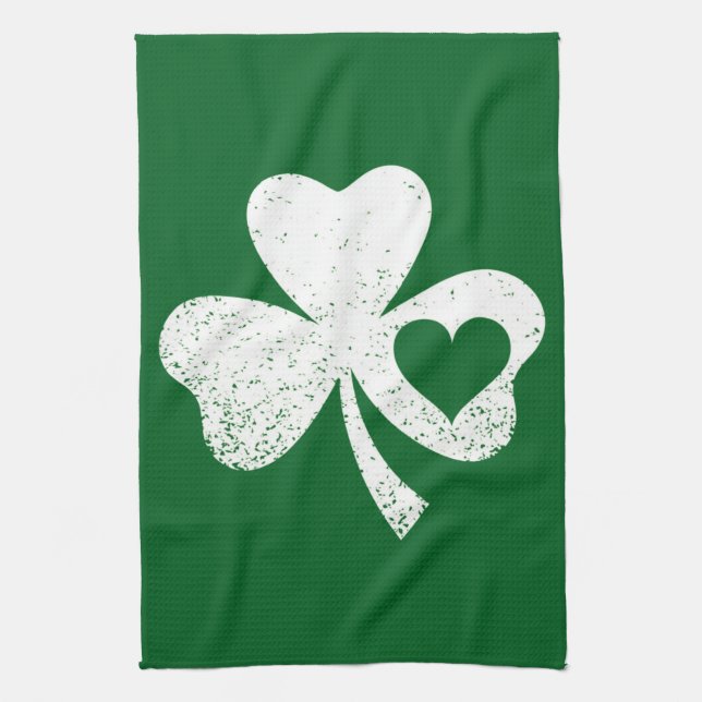 Paño De Cocina Green St Patricks Day Irish Patty's Heart Shamrock (Vertical)