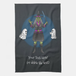 Paño De Cocina Green Witch and Ghosts Halloween Party