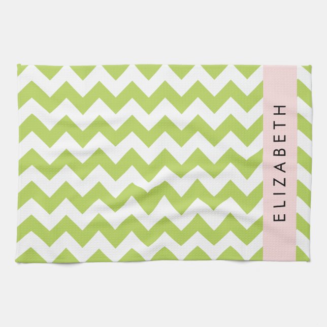 Paño De Cocina Green Zigzag, Green Chevron, Tu Nombre (Horizontal)