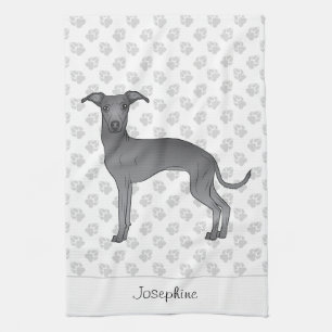 Paño De Cocina Greyhound Azul Italiano Con Nombre Personalizado
