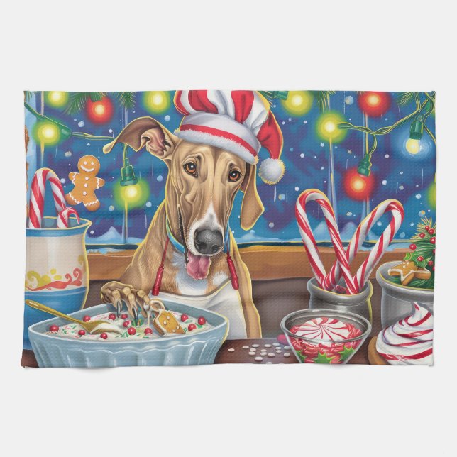 Paño De Cocina Greyhound Holiday Baking: Navidades festivos (Horizontal)
