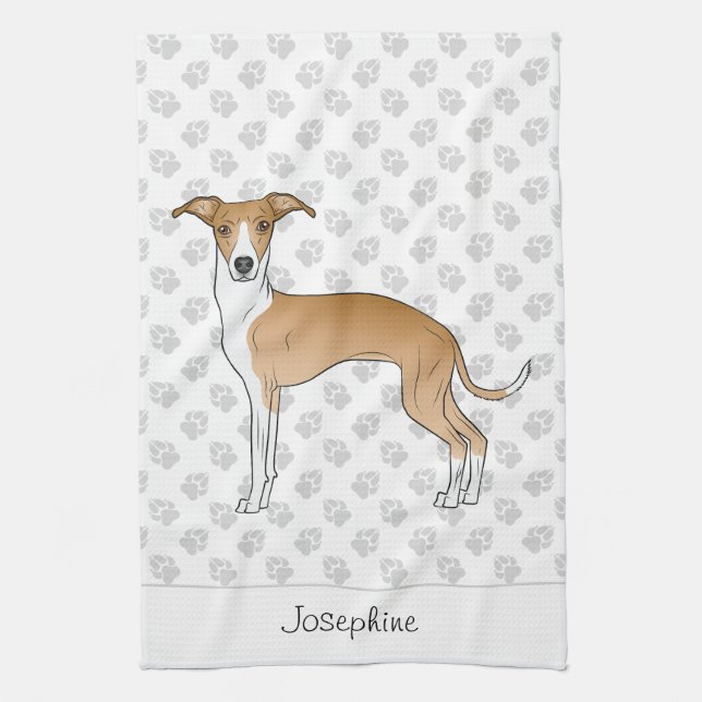 Paño De Cocina Greyhound Italiano Con Nombre Personalizado (Vertical)