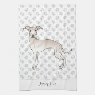 Paño De Cocina Greyhound Italiano Crema Con Nombre Personalizado