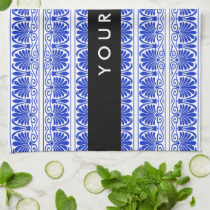Paño De Cocina Griego Fret Arabesque Blue, Tu Nombre, Personaliza