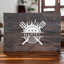 Paño De Cocina Grillmaster BBQ Rustic Dark Wood Print