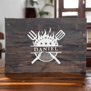 Paño De Cocina Grillmaster BBQ Rustic Dark Wood Print