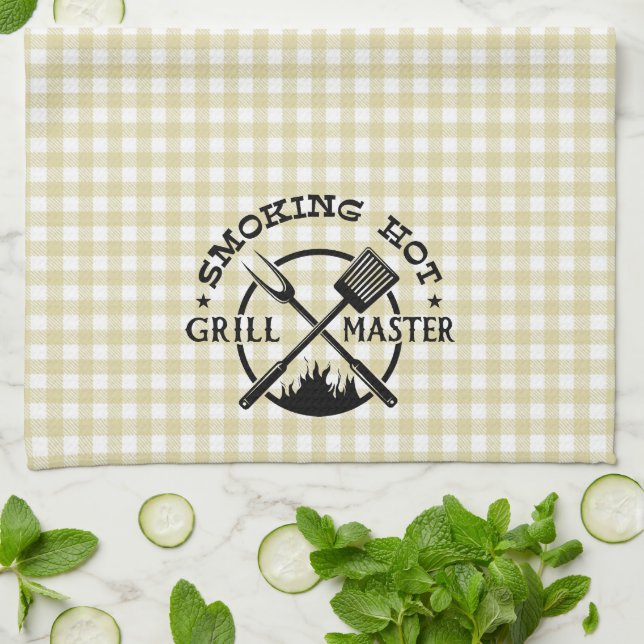 Paño De Cocina Grillmaster calientes Tan Gingham Check (Doblado)