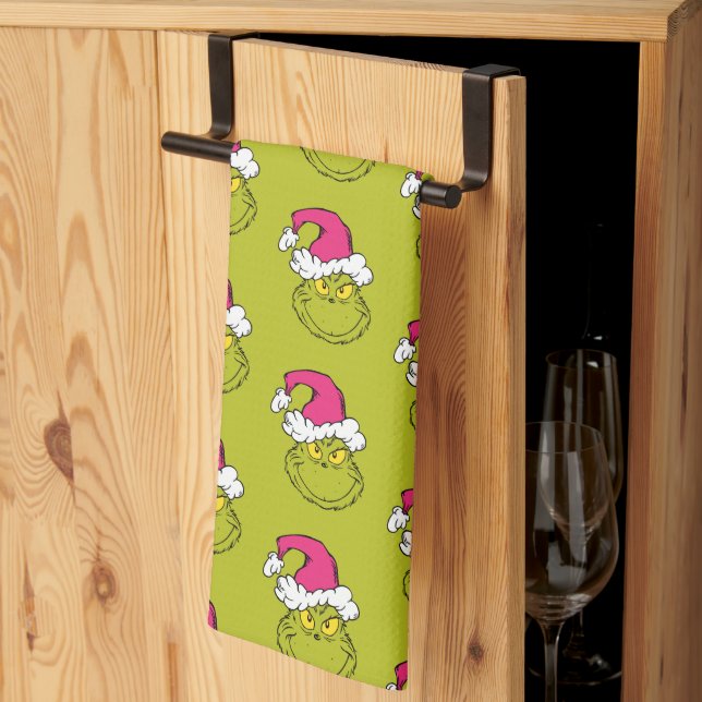 Paño De Cocina Grinch con sombrero rosa de Santa (Pliegue de tercios)