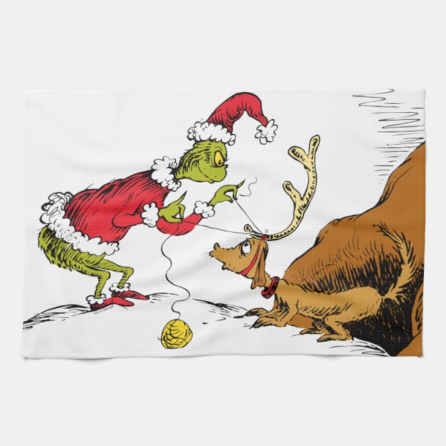 Paño De Cocina Grinch Prepara a Max el Reno (Horizontal)