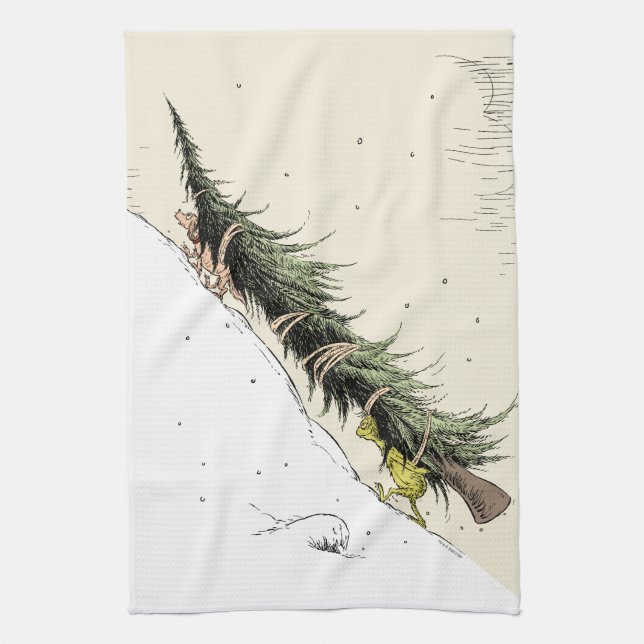 Paño De Cocina Grinch y Max devuelven el árbol de Navidad (Vertical)