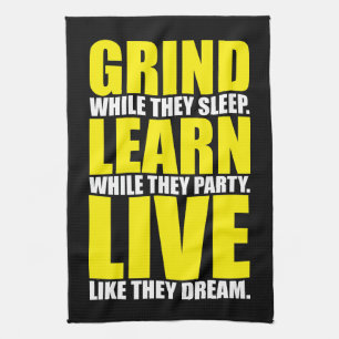 Paño De Cocina Grind, Learn, Live - Motivación