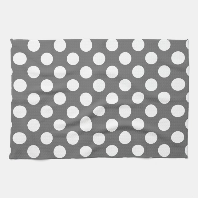 Paño De Cocina Gris carbón y lunares blancos (Horizontal)