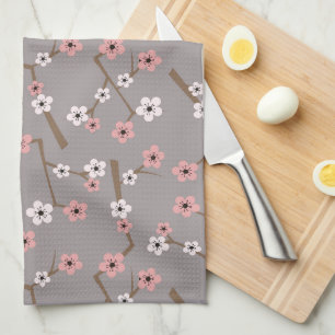 Paño De Cocina Gris del modelo de la flor de cerezo