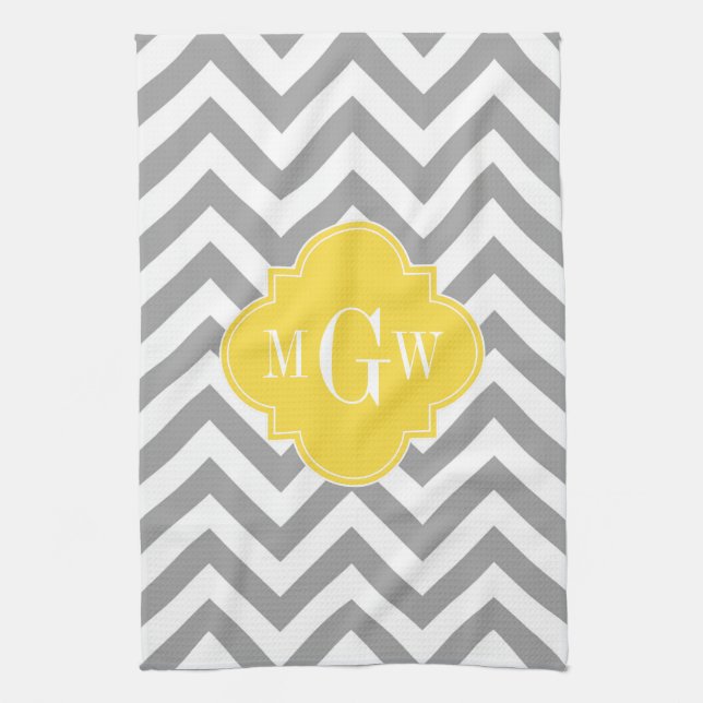 Paño De Cocina Gris Dk Lg Chevron Pineapple Quatrefoil 3 Monogram (Vertical)