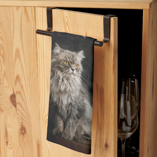 Paño De Cocina Gris Fluffy Cat (Pliegue de tercios)