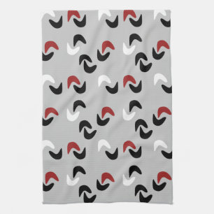 Paño De Cocina Gris, negro, blanco, rojo Boomerang Mod Retro