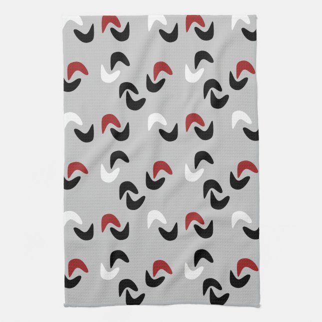 Paño De Cocina Gris, negro, blanco, rojo Boomerang Mod Retro (Vertical)