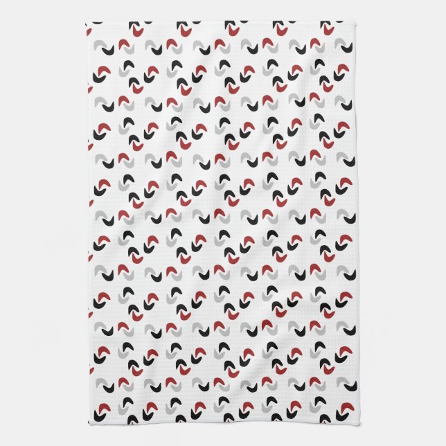 Paño De Cocina Gris, negro, blanco, rojo Boomerang Mod Retro (Vertical)