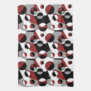 Paño De Cocina Gris, negro, blanco, rojo Geométrico Mod Retro