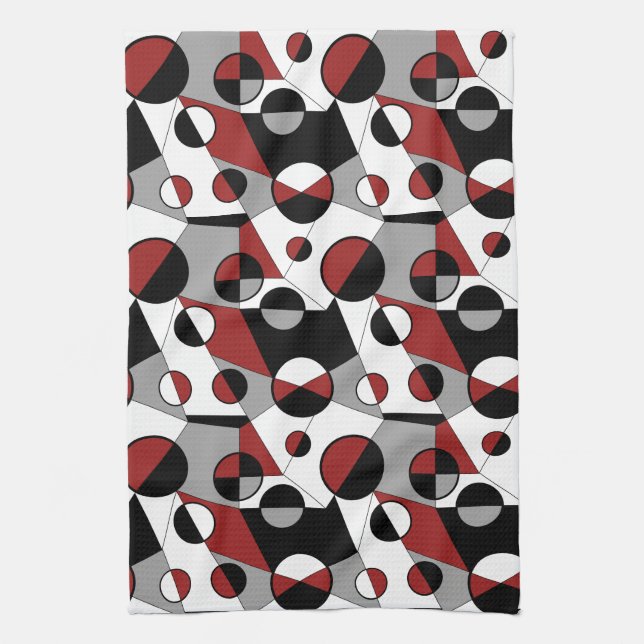 Paño De Cocina Gris, negro, blanco, rojo Geométrico Mod Retro (Vertical)