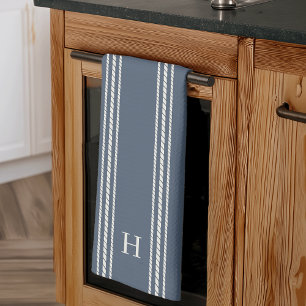Paño De Cocina Gris pizarra Monograma clásico de bandas de raya