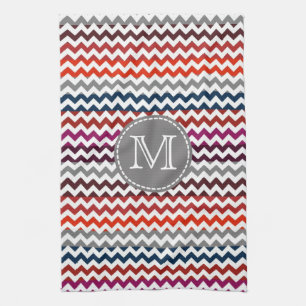 Paño De Cocina Gris Rojo Gris Chevron Zigzag Monograma