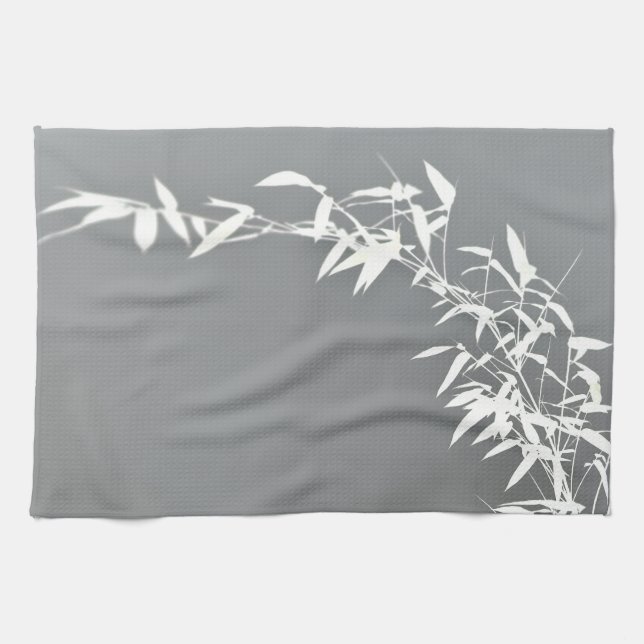 Paño De Cocina Gris y blanco de bambú del arbusto del zen (Horizontal)