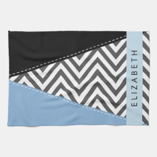Paño De Cocina Gris Zigzag, Gris Chevron, Azul, Tu Nombre