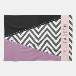 Paño De Cocina Gris Zigzag, Gris Chevron, Púrpura, Tu Nombre