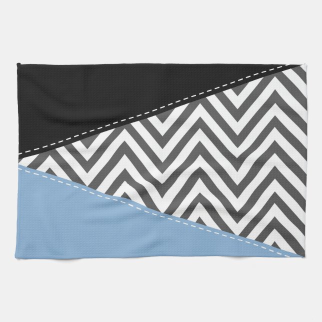 Paño De Cocina Gris Zigzag, Gris Chevron, Zigzag Pattern, Azul (Horizontal)