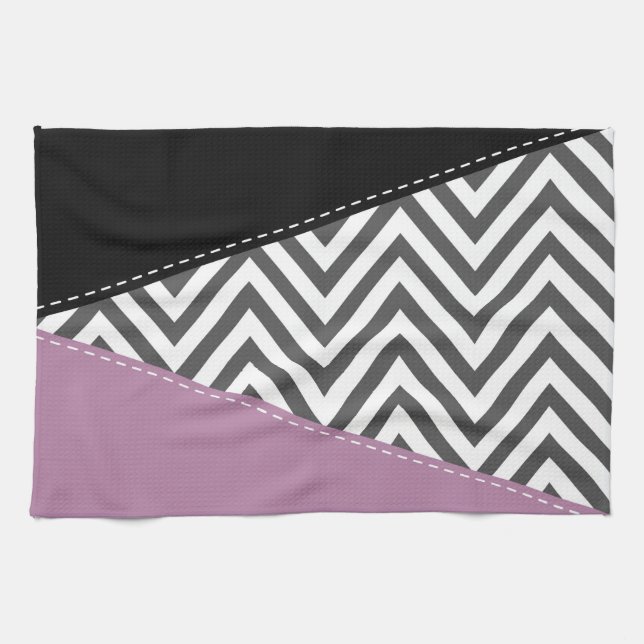 Paño De Cocina Gris Zigzag, Gris Chevron, Zigzag Pattern, Púrpura (Horizontal)