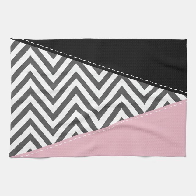 Paño De Cocina Gris Zigzag, Gris Chevron, Zigzag Pattern, Rosa (Horizontal)
