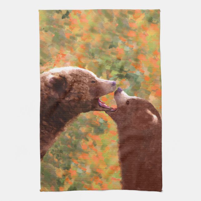 Paño De Cocina Grizzly Bear Mom and Cub Painting - Wildlife Art (Vertical)