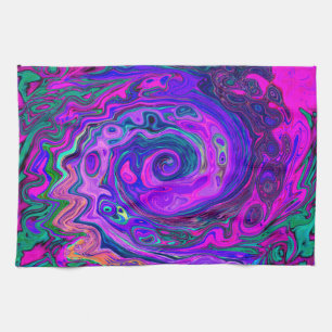 Paño De Cocina Groovy Abstracto Retro Magenta y Remolino de Púrpu
