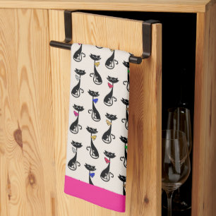 Paño De Cocina Groovy Black Cats Pink Border