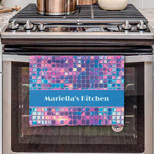 Paño De Cocina Groovy Blue & Purple Disco Ball Personalizado