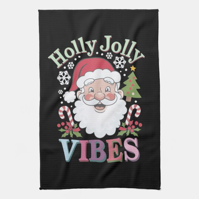 Paño De Cocina Groovy Cute Santa Claus Holly Jolly Vibes Xmas (Vertical)