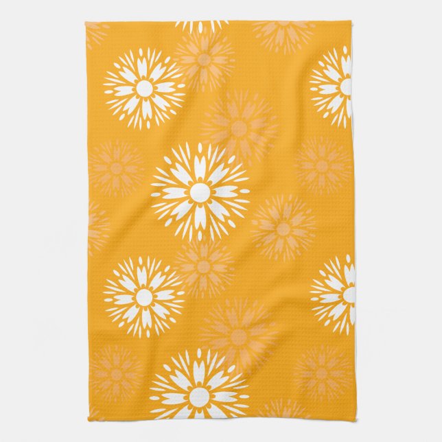 Paño De Cocina Groovy Naranja Daisy Flower Retro Patrón floral (Vertical)