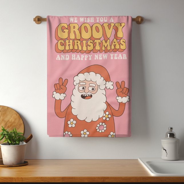 Paño De Cocina Groovy Navidades Merry Santa Funny Retro Hippie (Subido por el creador)