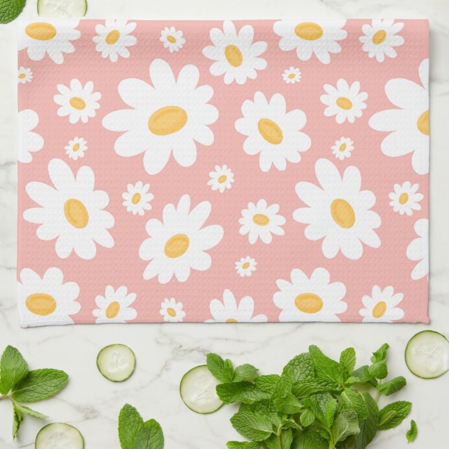 Paño De Cocina Groovy Rubor Boho Daisy Floral Garden Pattern (Doblado)