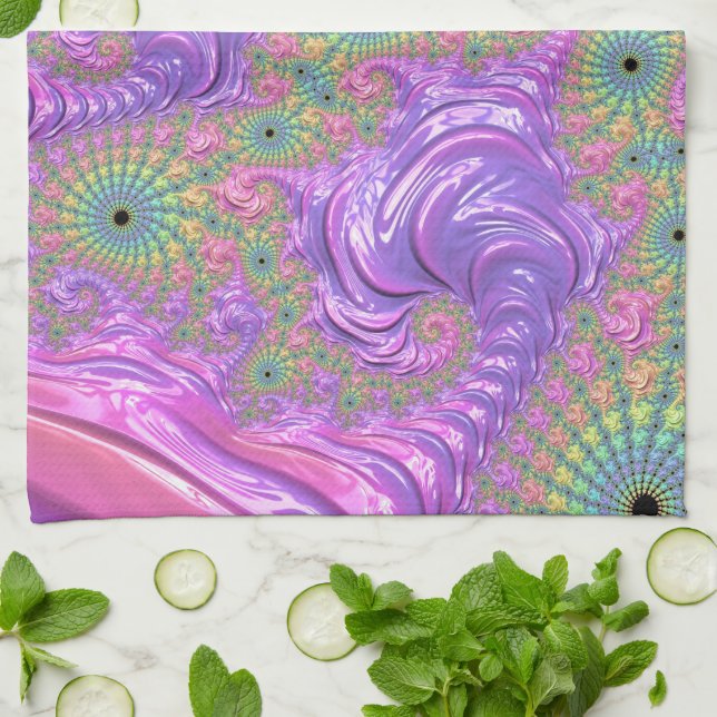 Paño De Cocina Groovy Trippy Boho Jewel Tone Rainbow Fractal (Doblado)