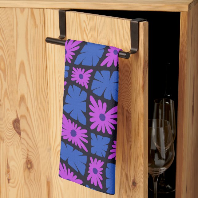 Paño De Cocina Groovy Wavy Trippy 60 Flores Cheques Blue Pink (Pliegue de tercios)