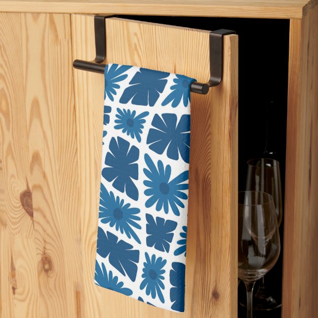 Paño De Cocina Groovy Wavy Trippy 60 Flores Cheques Blues (Pliegue de tercios)
