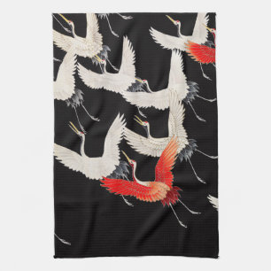 Paño De Cocina Grullas voladoras: Arte japonés de kimono con aves
